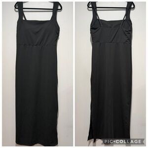 NEW Halara Maxi Side Slit Tank Adjustable Straps Athletic Dress Black Size XL